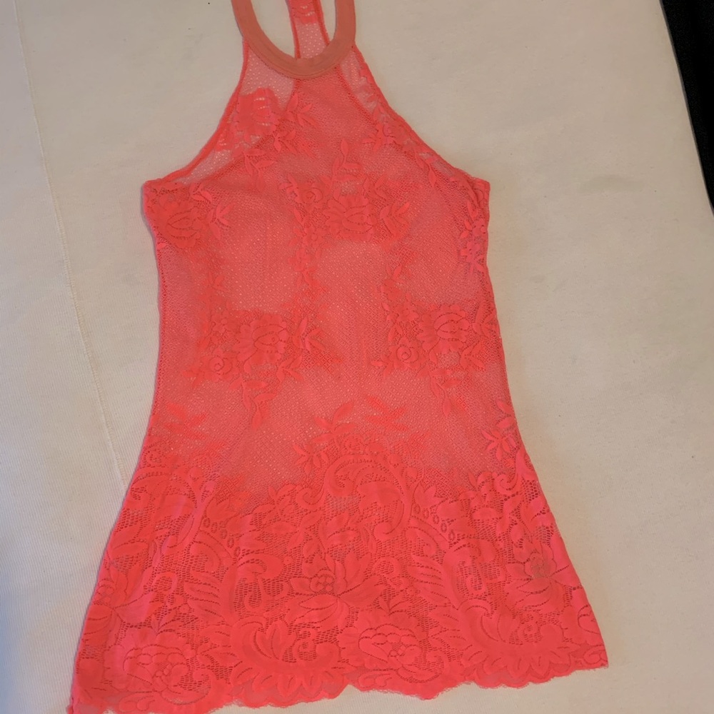 Coral lace lingerie or cover up